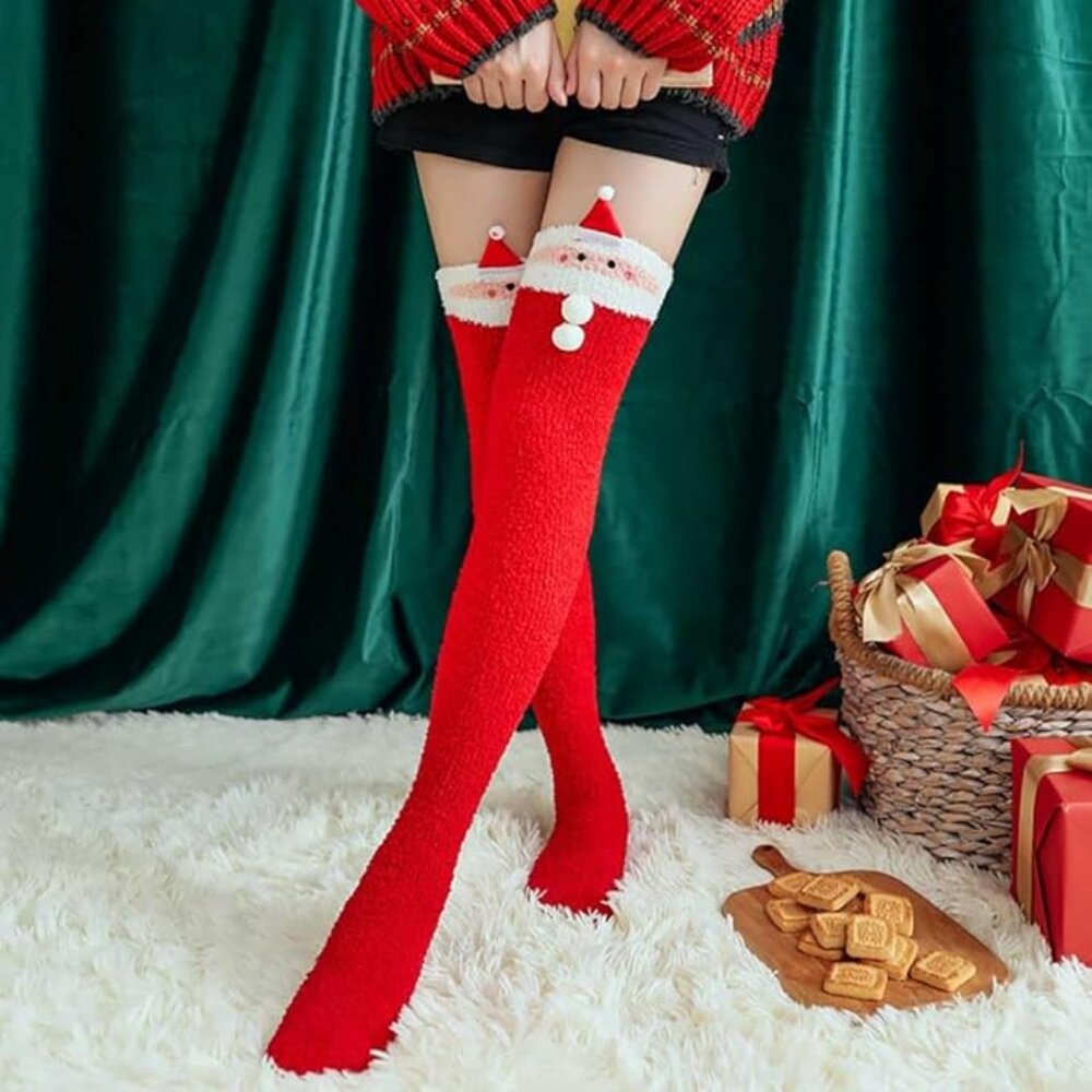 Christmas High Socks Fuzzy Over the Knee Socks 2 PEARS